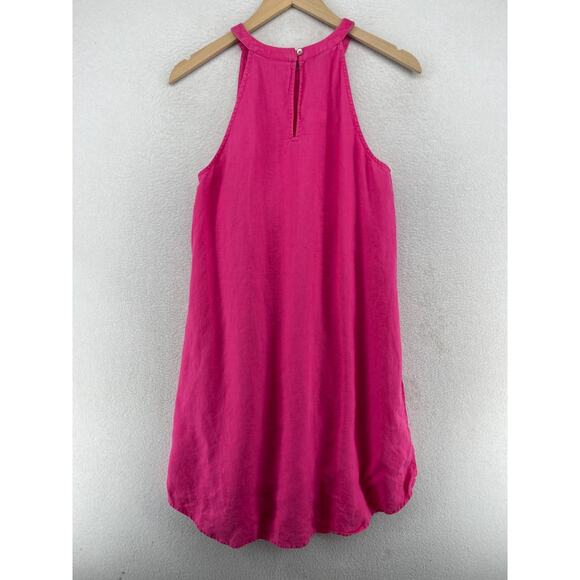 SIGRID OLSEN Dress L 100% Linen Woven Halter Sundress Shift Sleeveless Pink - Picture 2 of 11